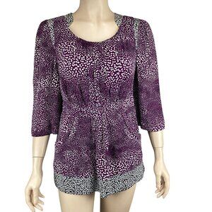 Leifsdottir Anthropologie Top‎ Size 0 Purple & White Leaf Print Silk
